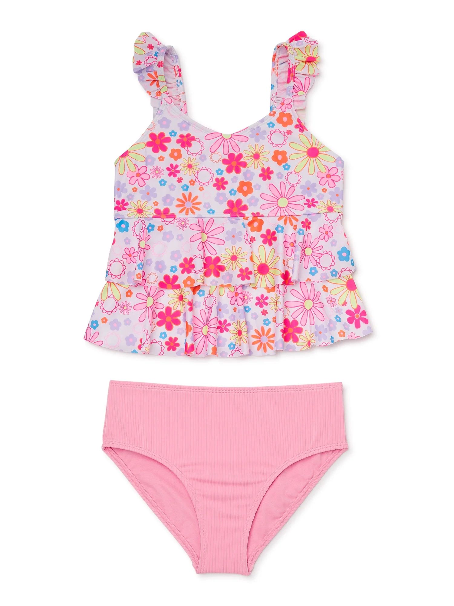 Wonder Nation Girls Floral Ruffle Tankini Swimsuit with UPF 50, Sizes 4-18 | Walmart (US)