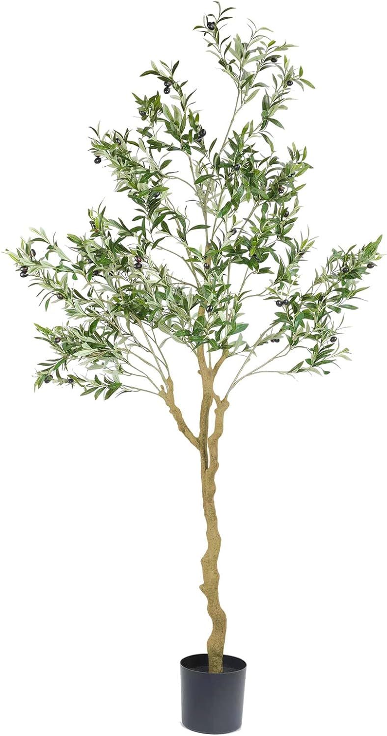 Tall Faux Olive Tree，7ft（84in） Realistic Potted Silk Artificial Indoor with Green Leaves an... | Amazon (US)