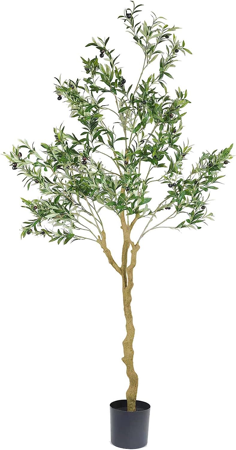 Nafresh Tall Faux Olive Tree，7ft（84in） Realistic Potted Silk Artificial Indoor with Green L... | Amazon (US)