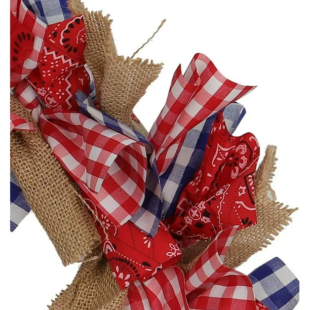Way to Celebrate 4th of July Patriotic 18" Wreath, Gingham Bandana | Walmart (US)
