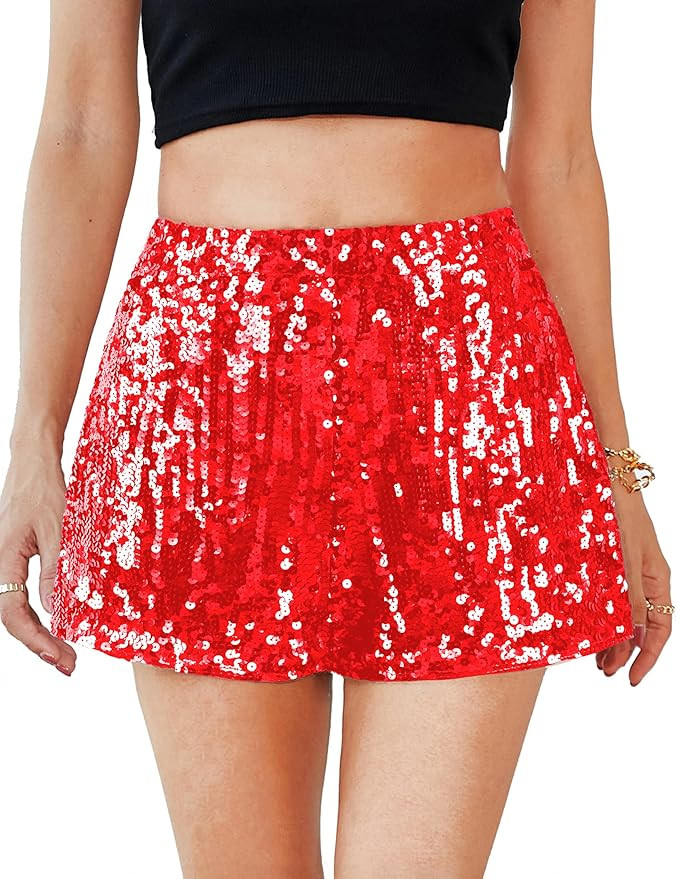 MANER Women's Sequin Shorts Sparkly Stretchy Night Out Party High Waisted Shorts | Amazon (US)