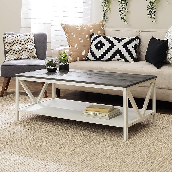 Walker Edison Modern Farmhouse Distressed Wood Rectangle Coffee Table Living Room Ottoman Storage... | Amazon (US)