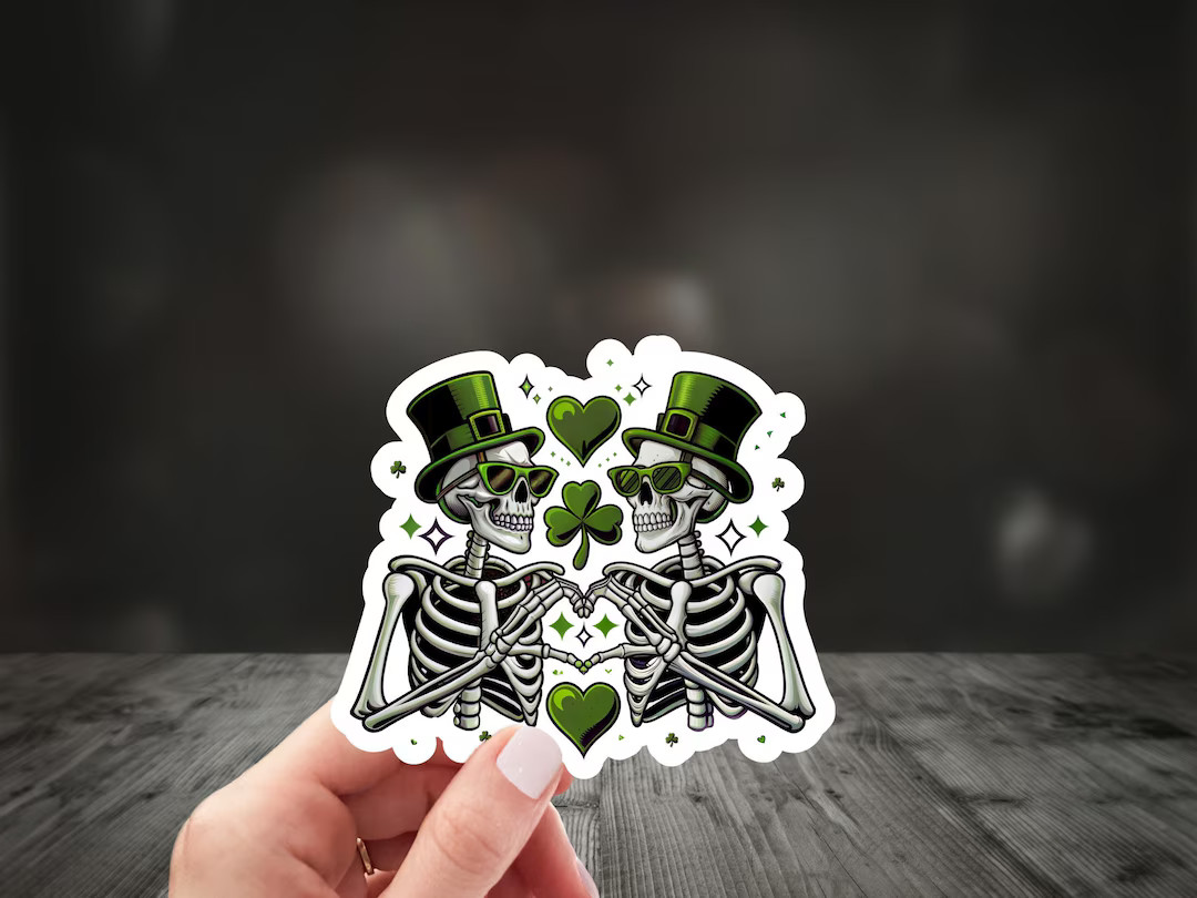 St. Patrick’s Day Skeleton Couple Sticker, Irish-themed Skeleton Heart Sticker, Skeleton Couple... | Etsy (US)