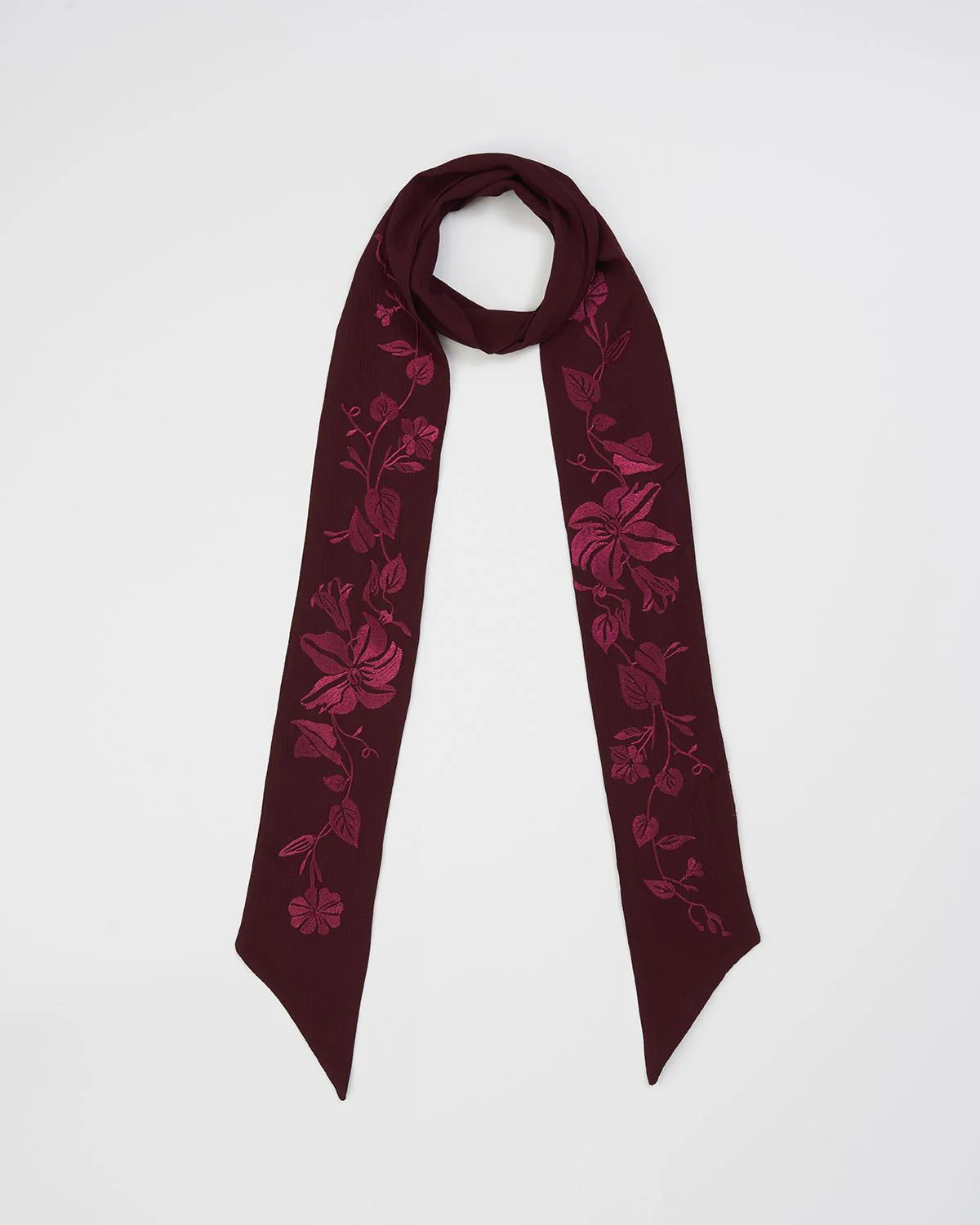 Floral Bohemian Embroidered Burgundy Scarf | Fable England