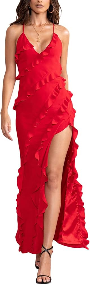 Women Y2k Sexy Ruffle Hem Dress See Through Bikini Cover Up Dress Side Split Sheer Mesh Swim Beac... | Amazon (US)