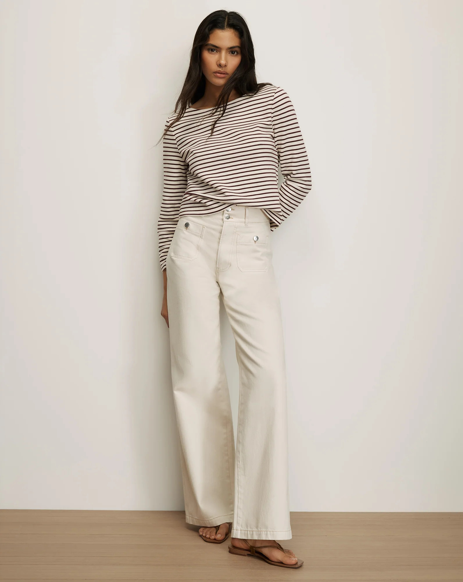 Hovey Striped Boatneck Top in Dove White & Raisin Burgundy | Veronica Beard | Veronica Beard