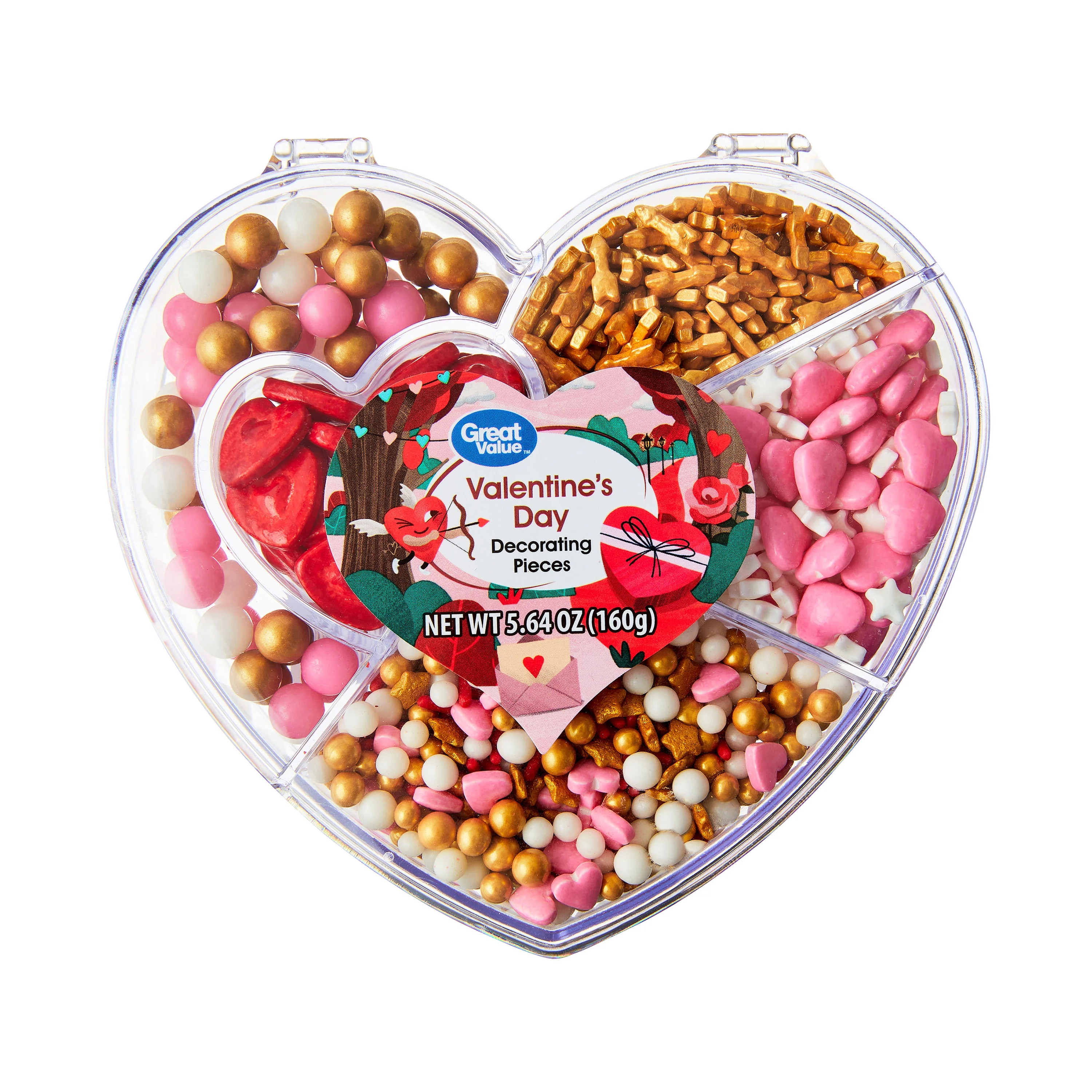 Great Value Valentine Heart Tackle Box Pink, White, Gold & Red Decorating Pieces, 5.64 oz | Walmart (US)
