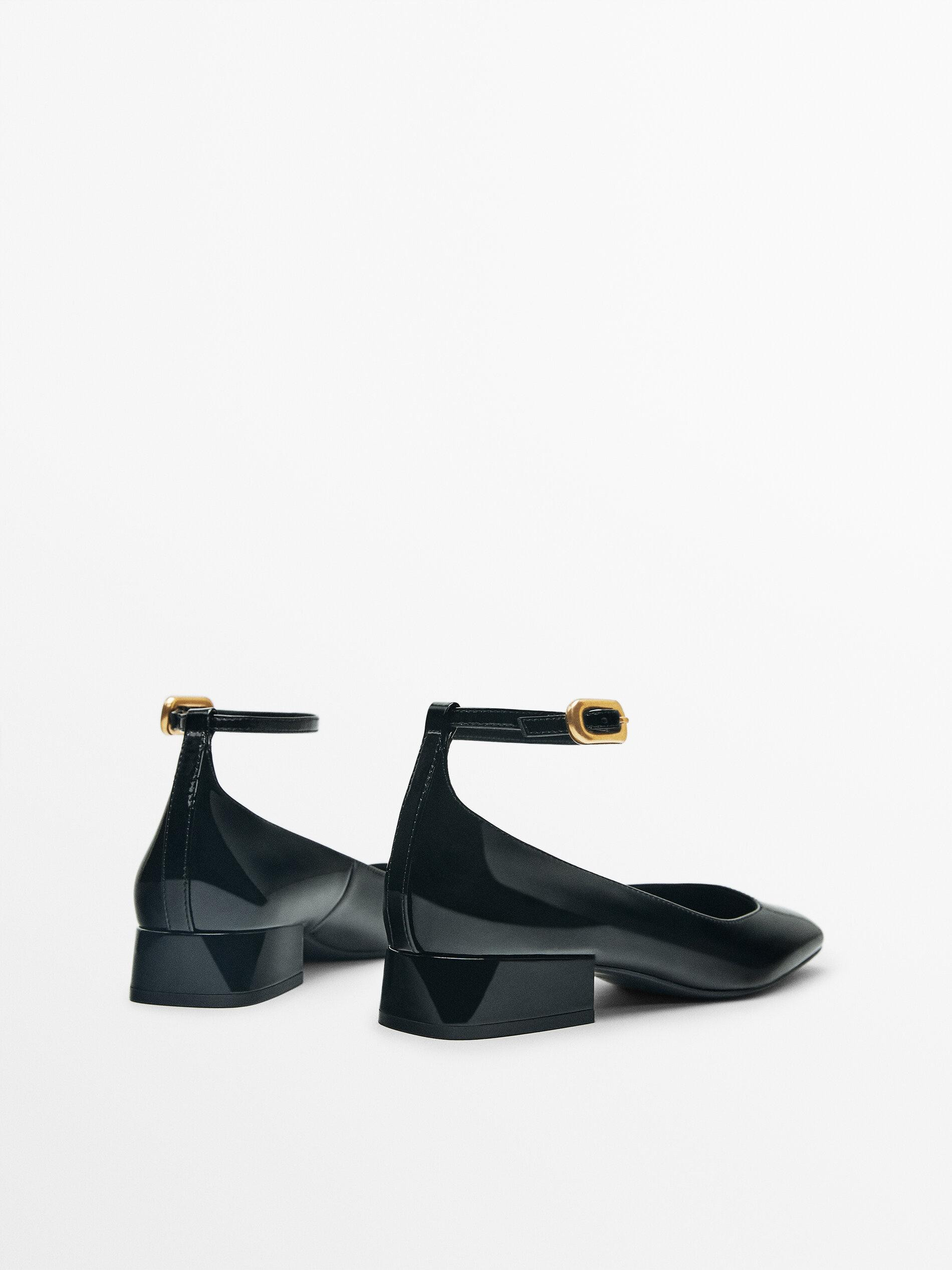 Patent finish ballerinas with buckled strap | Massimo Dutti US