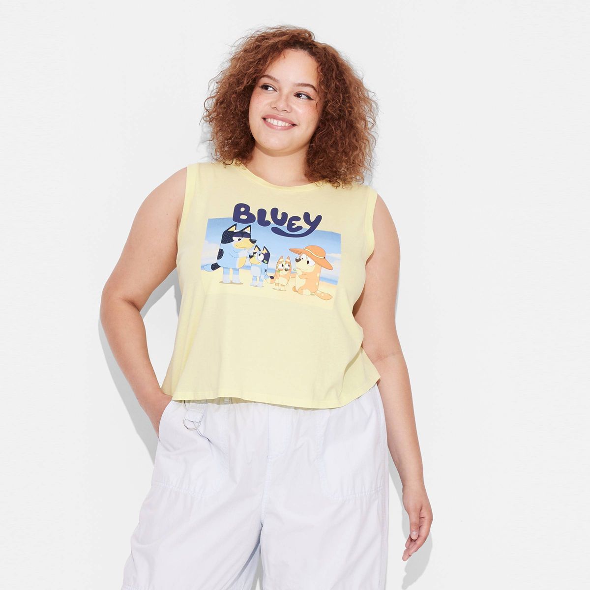 Women's Bluey Beach Graphic Tank Top - Lemon Yellow | Target