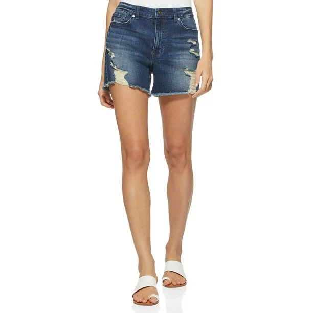 Scoop Women’s Destructed Fray Hem Retro Boyfriend Shorts | Walmart (US)