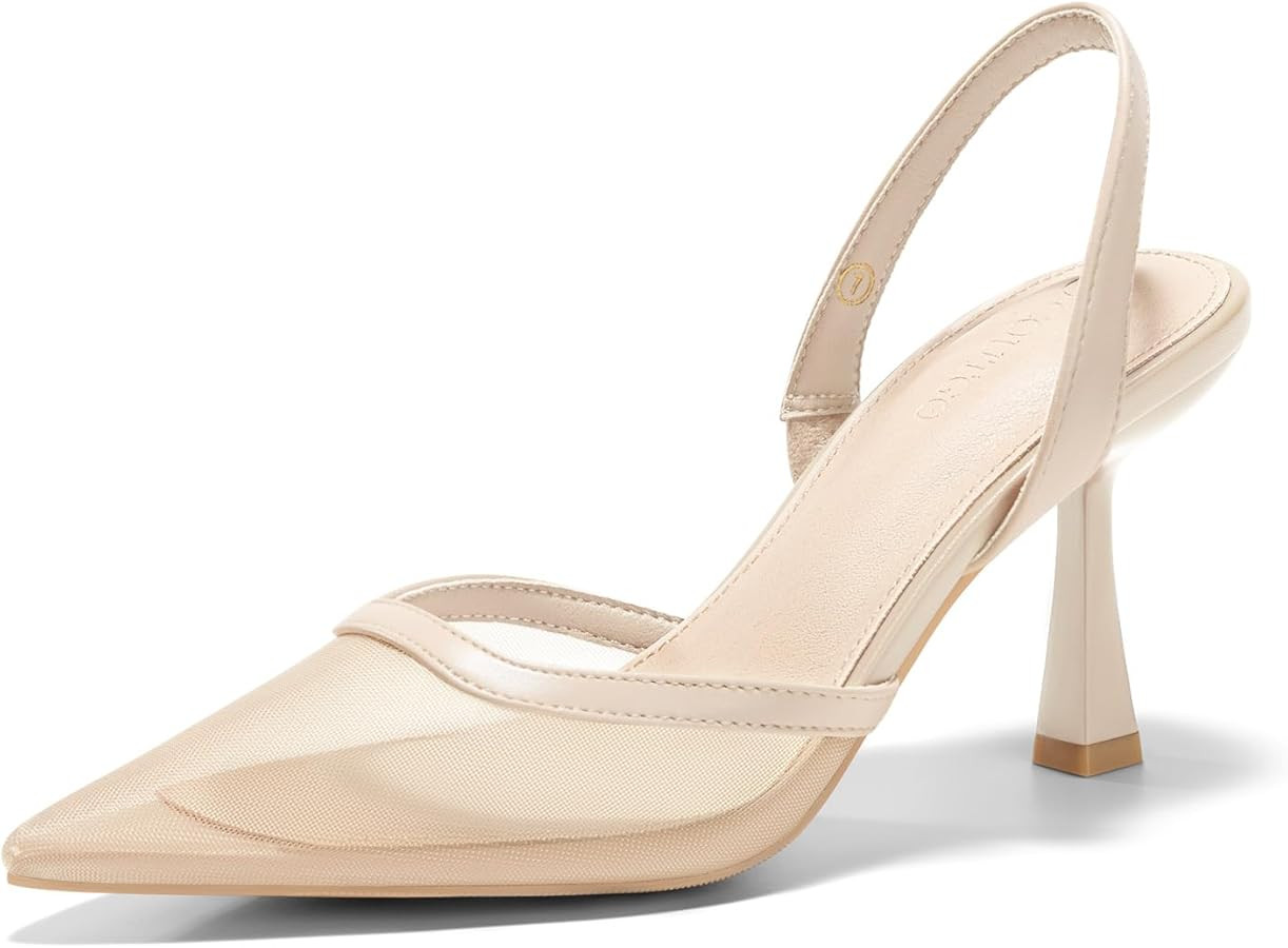 Coutgo Womens Slingback High Heels Sandals Mesh Closed Pointed Toe Stiletto Pumps Party Wedding D... | Amazon (US)
