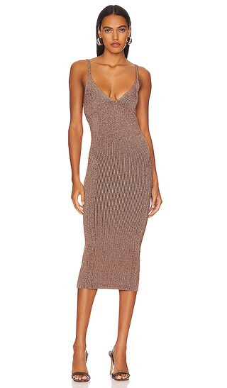 Amster Dress in Metallic Cognac | Revolve Clothing (Global)