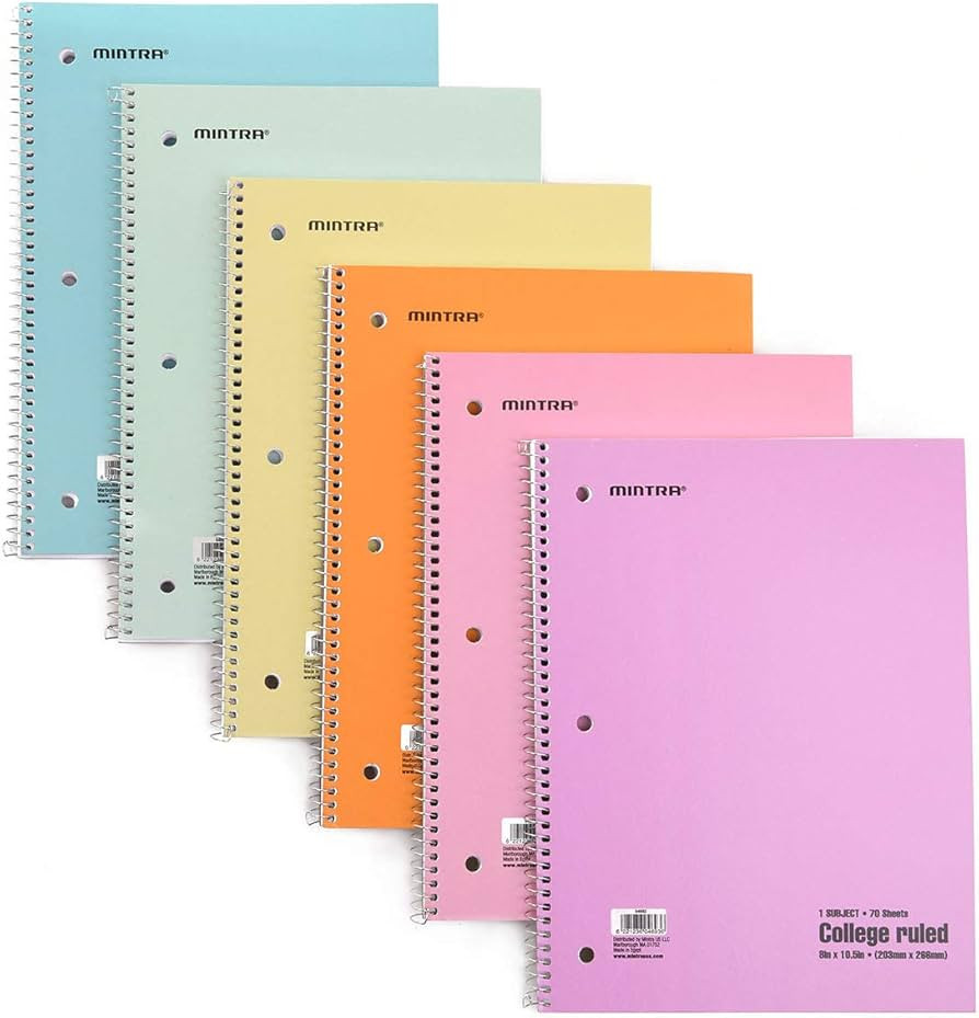 Mintra Office Spiral Notebooks - Pastel, College Ruled, 6 Pack, For School, Office, Business, Profes | Amazon (US)