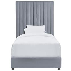 Avery Modern Classic Grey Velvet Upholstered Channel Tufted Platform Bed - Twin | Kathy Kuo Home