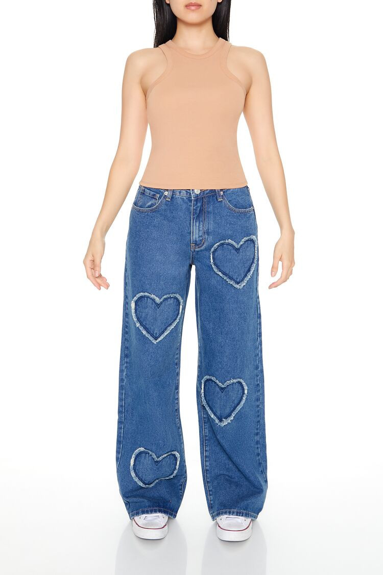 Frayed Heart Wide-Leg Jeans | Forever 21