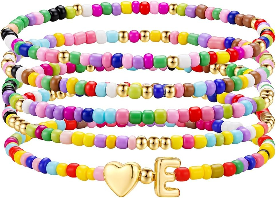 M MOOHAM Easter Basket Stuffers - Easter Gifts for Kids Girls, 5PCS Colorful Beaded Initial Brace... | Amazon (US)