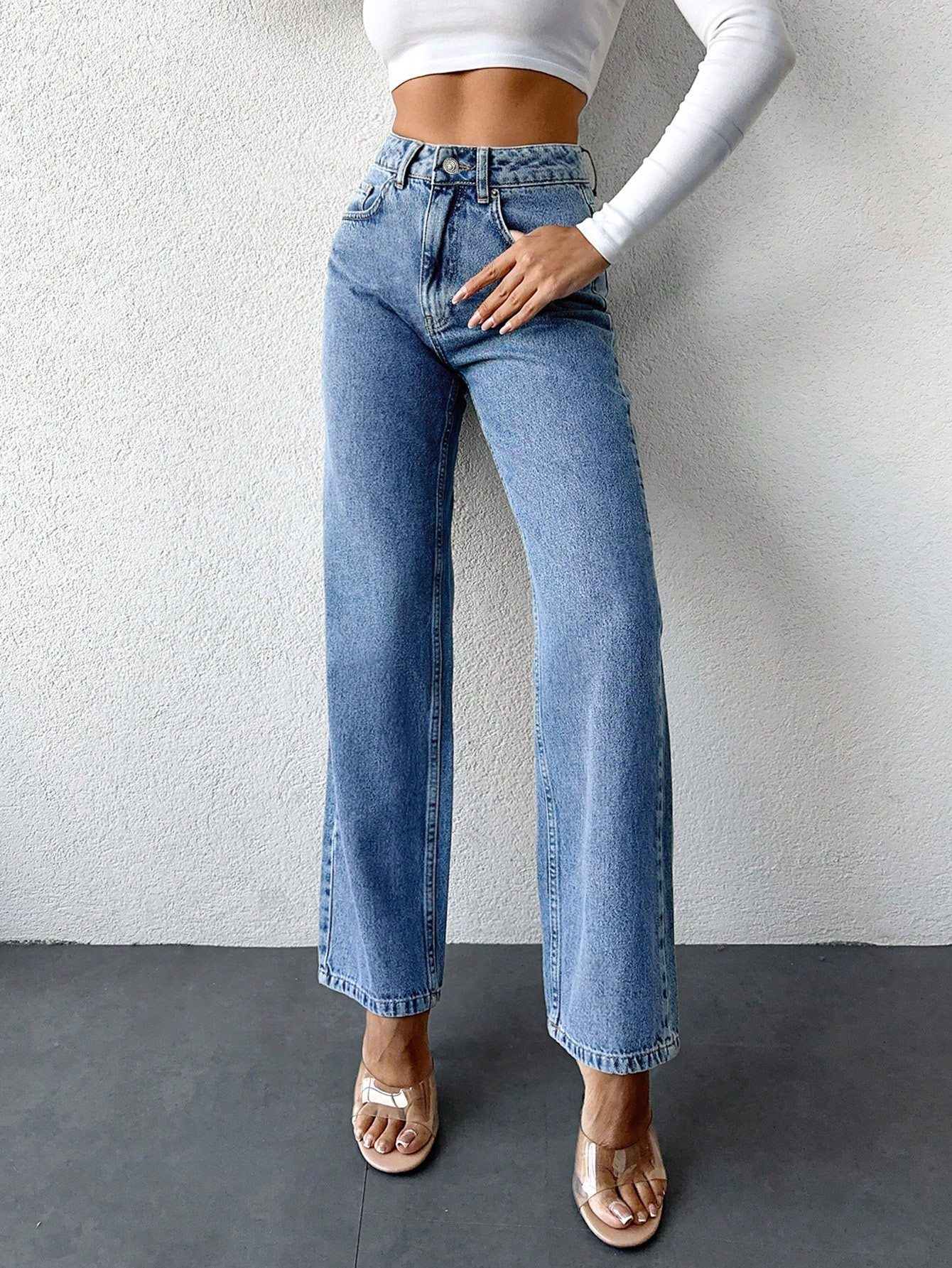 SHEIN PETITE Casual Straight Leg Jeans | SHEIN