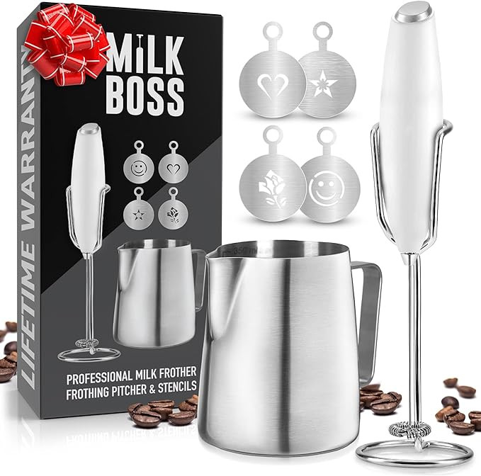 Milk Boss Milk Frother for Coffee Complete Set Coffee Gift With Upgraded Ultra Stand - Handheld F... | Amazon (US)