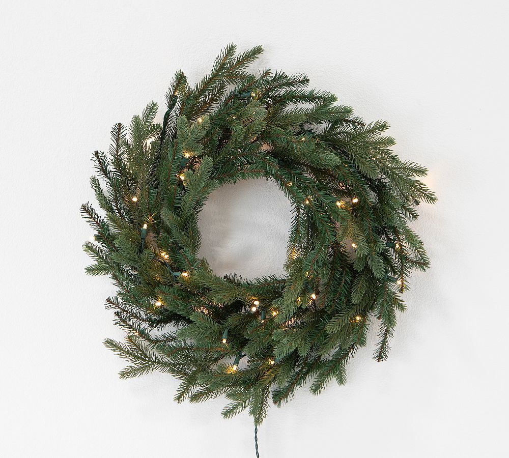 Lit Faux Thin Pine Wreath & Garland | Pottery Barn (US)