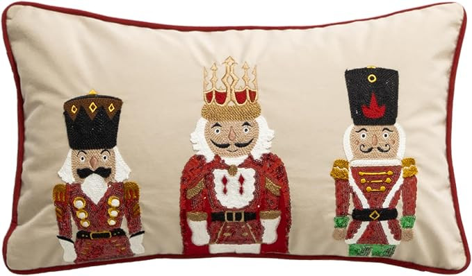 Nutcracker Christmas Pillow Covers-Embroidered Decorative Cushion Covers for Holiday Decor (Beige... | Amazon (US)