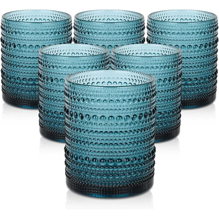 SUMMIT-Vintage Glassware Drinking Glasses Set of 6,12 oz Hobnail Glass Cups,Embossed Blue Water T... | Walmart (US)