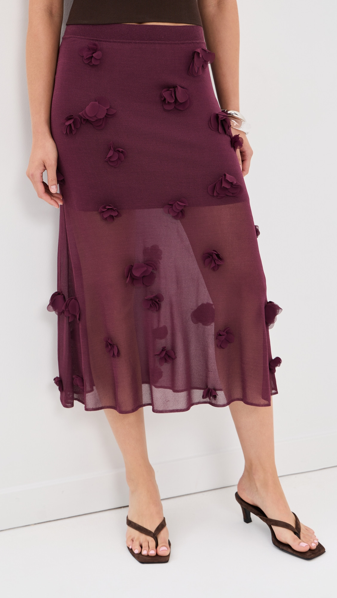 SIMKHAI Cora Floral Applique Midi Skirt Fig L | Shopbop