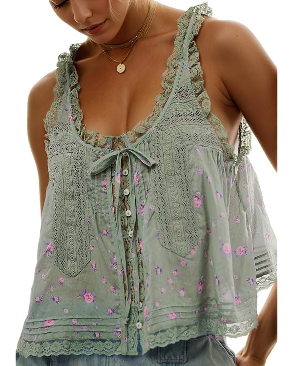Womens Summer Boho Lace Tie Front Relaxed Fit Tank Flowy Vest Tops Button Down Sleeveless Fashion... | Amazon (US)