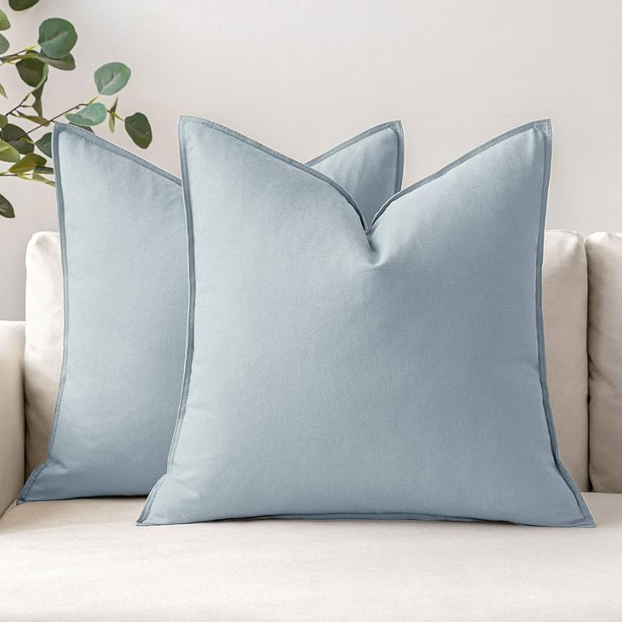 MIULEE Pack of 2 Light Blue Linen Pillow Covers 18x18 Inch Decorative Couch Throw Pillow Covers S... | Amazon (US)