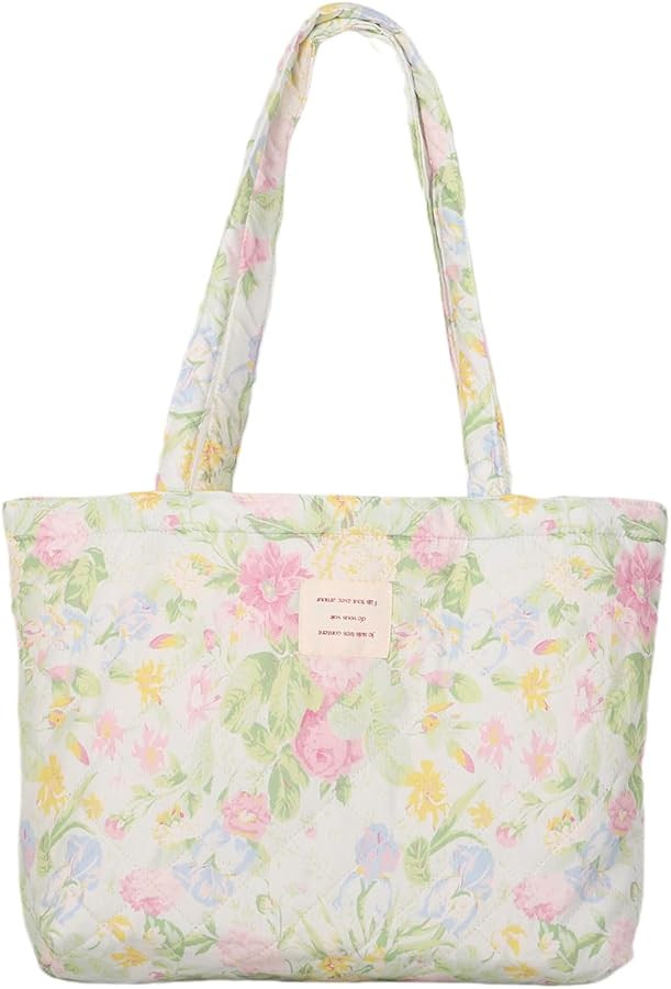 Floral Quilted Cotton Shoulder Bag for Women Daily Use Medium Size Handbag Large Capacity Thicken... | Amazon (US)