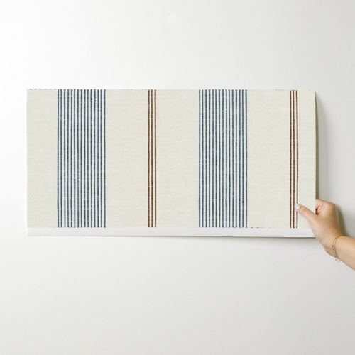 Wallpaper in (large scale) Ivy Stripes - Vertical Dark Blue/Brown on Cream - LAD22 | Spoonflower