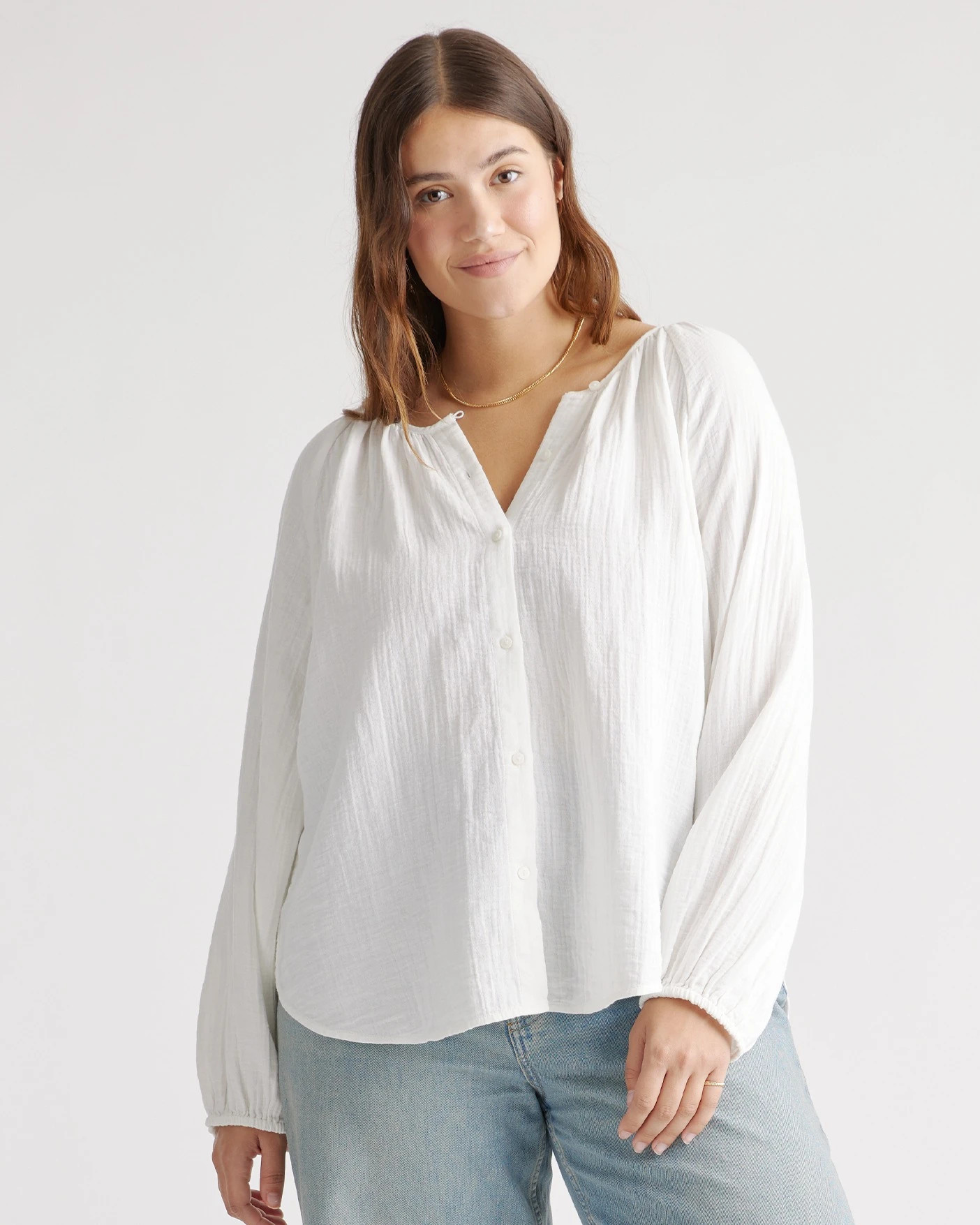 100% Organic Cotton Gauze Peasant Blouse | Quince