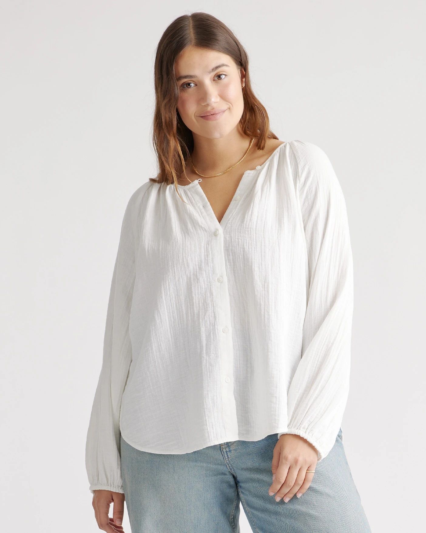 100% Organic Cotton Gauze Peasant Blouse | Quince