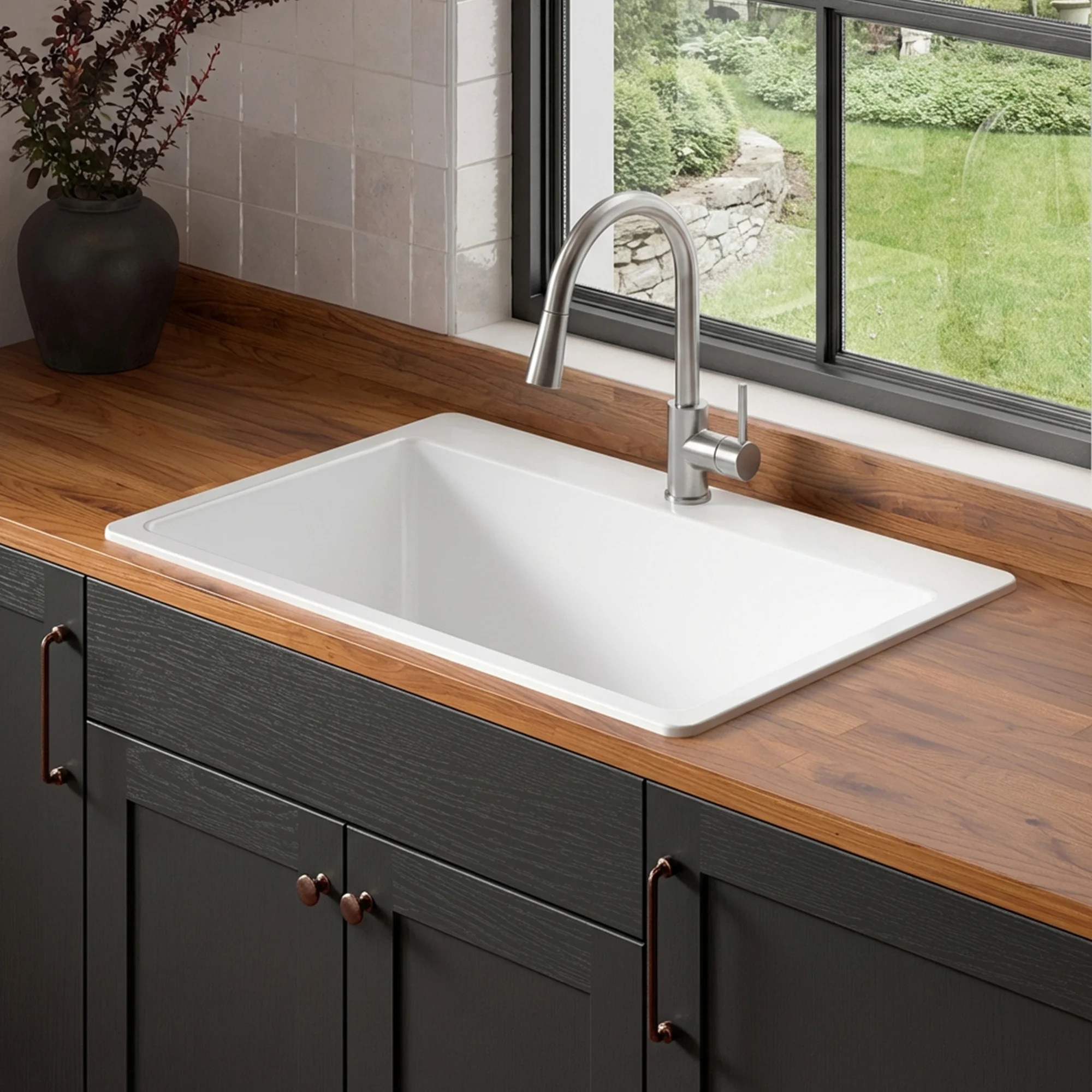 Jackson Crisp Fireclay 33" Single Bowl Drop-In Kitchen Sink | Wayfair North America