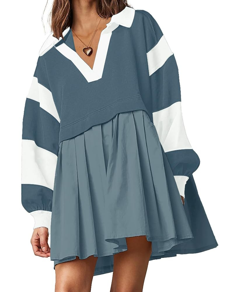 SAUKOLE Women’s Oversized Casual Sweatshirt Patchwork Dress Fall Long Sleeve Trendy Lapel Neck ... | Amazon (US)