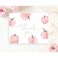 Fall Autumn Aqua Pink Pumpkins Flat Or Folded Thank You Cards, Simple Minimal Modern Bridal Baby Sho | Etsy (US)