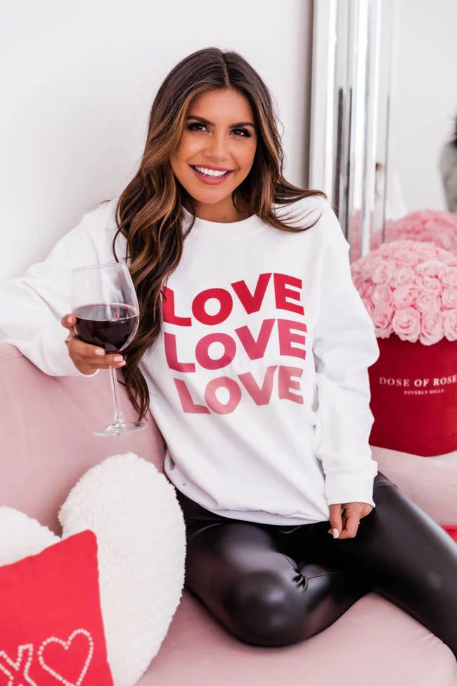 Love Ombre Wave Graphic White Sweatshirt | Pink Lily