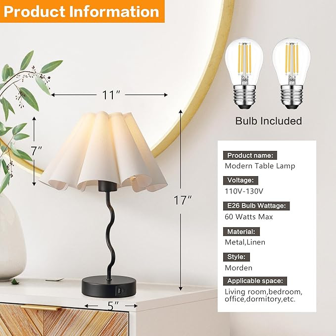 EOEYYOYB Pleated Table Lamp, Table Lamp for Bedroom, Bedside Lamps for Nightstand with Linen Lamp... | Amazon (US)