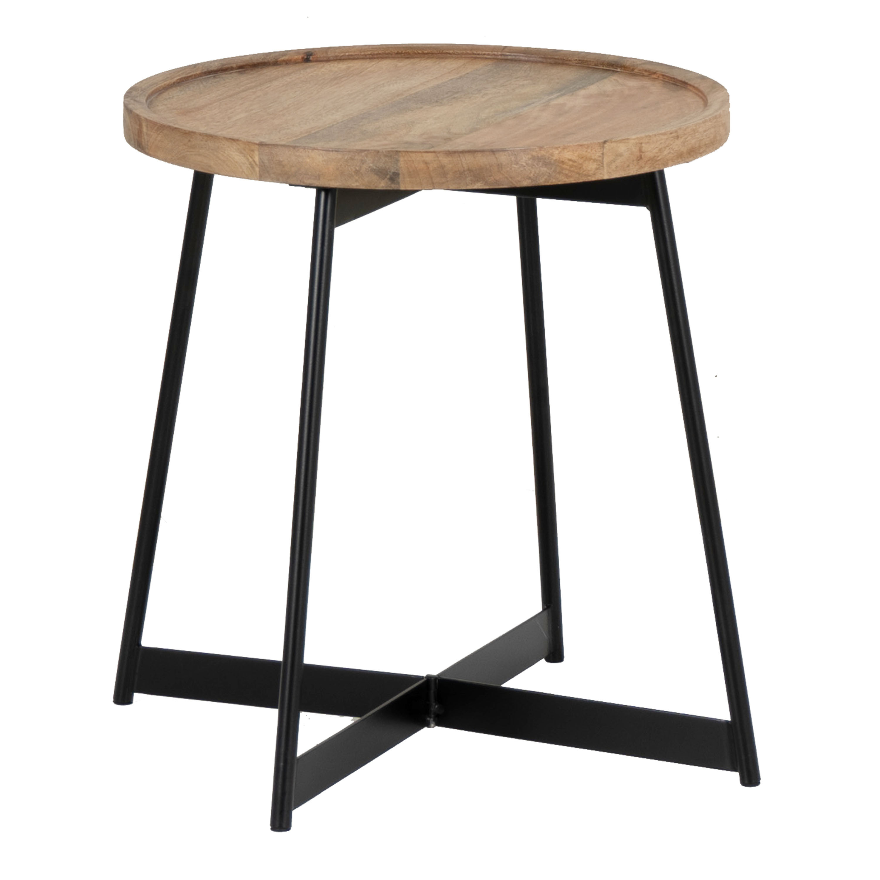 Tristan Round Wood and Black Metal Side Table | World Market
