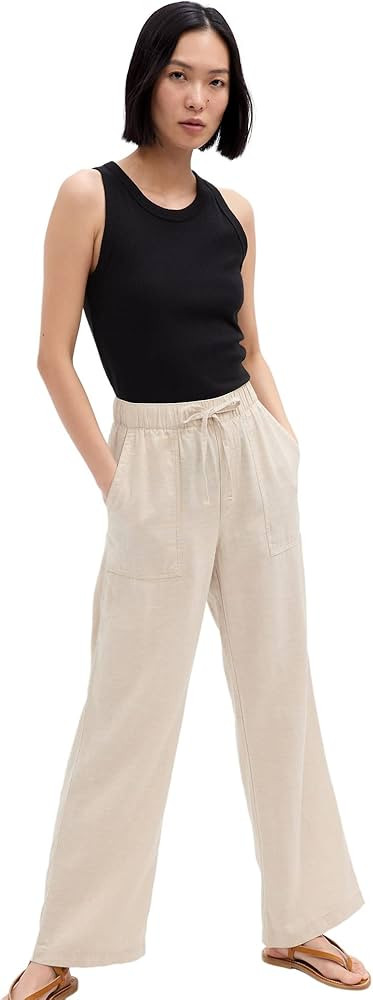 GAP Women's Wide Leg Linen Pull on Pant | Amazon (US)