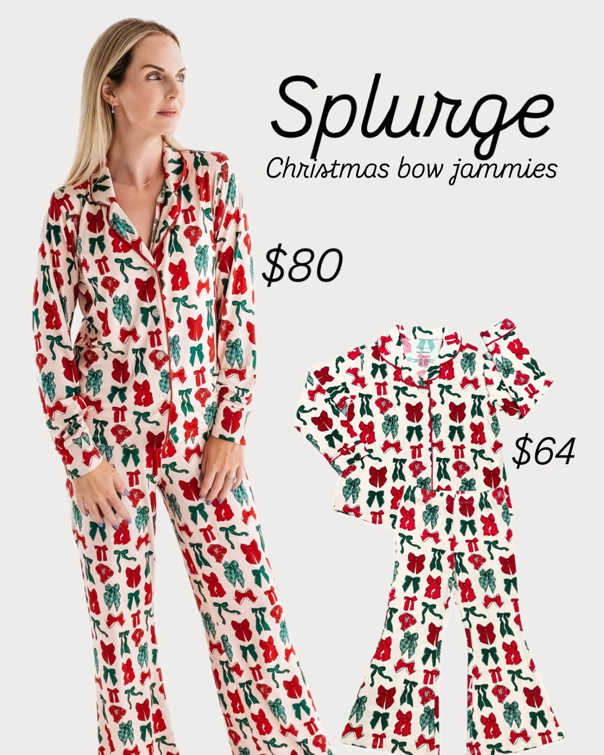Splurge vs save matching mommy daughter Christmas bow Jammies ❤️

Women’s bow Jammies on SAVE slide are from Kirklands 

#LTKFamily #LTKSeasonal