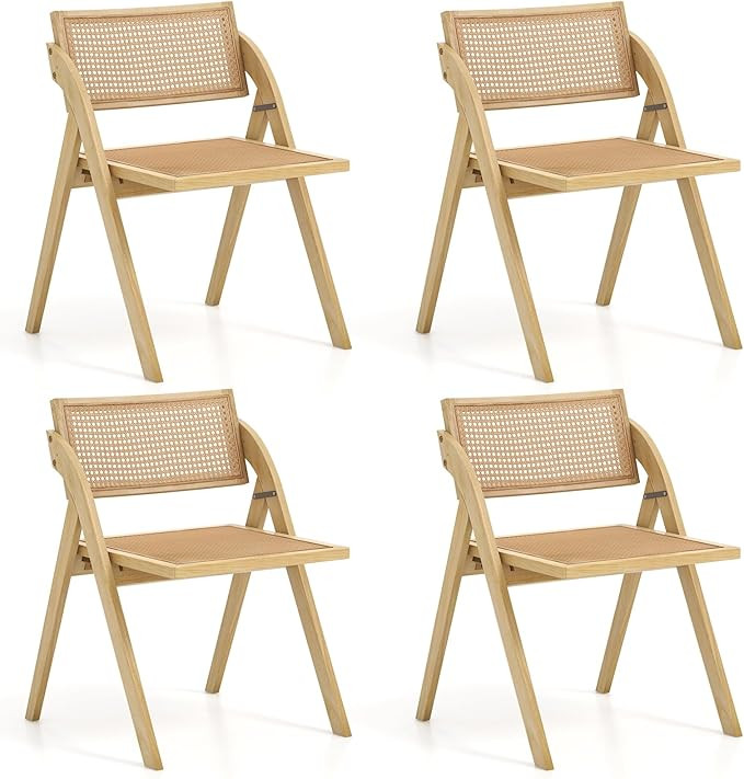 Giantex Folding Dining Chairs Set of 4, Wooden Folding Chair with Rattan Backrest & Seat, Sturdy ... | Amazon (US)
