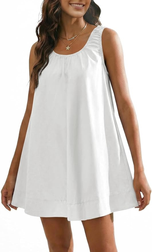Wenrine Womens Oversized Babydoll Tank Mini Dress Casual Summer Sleeveless Scoop Neck Loose Beach... | Amazon (US)