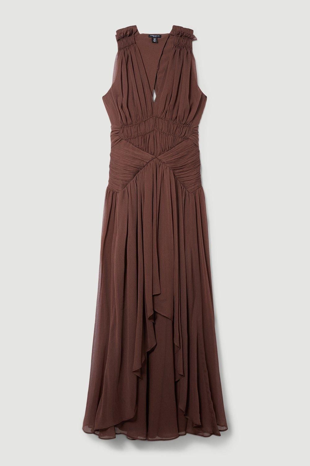 Lydia Millen Crinkle Satin Chiffon Woven Maxi Dress | Karen Millen US