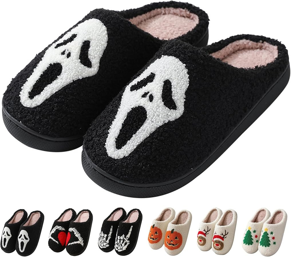Amazon.com | Zuiyisu Halloween Slippers for Women Men, Soft Plush Fuzzy Winter holiday slippers, ... | Amazon (US)