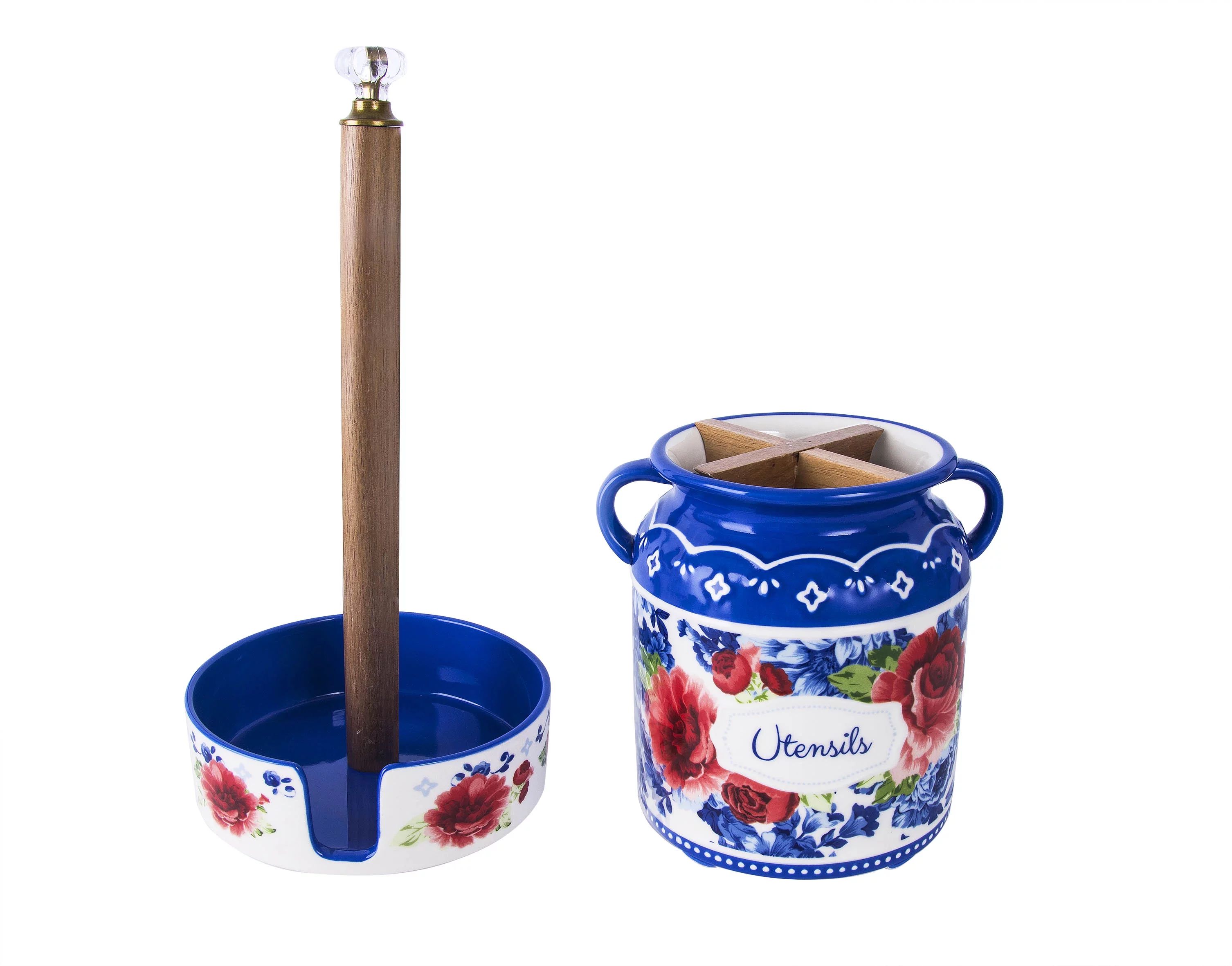 The Pioneer Woman , PW Stoneware Paper Towel Holder and Utensil Holder Combo,  Decal Floral - Wal... | Walmart (US)