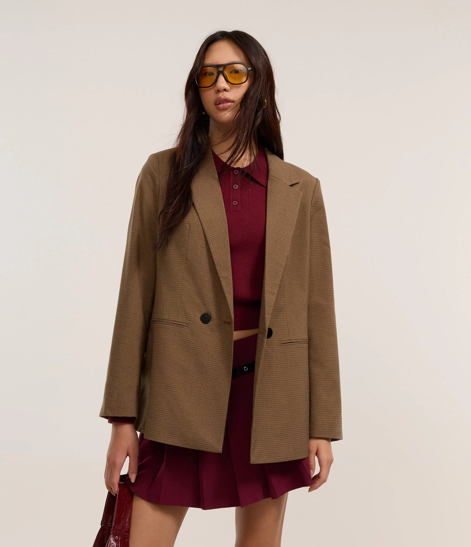 Blazer Alongado em Alfaiataria Xadrez com Botões Marrom - Lojas Renner | Renner (BR)