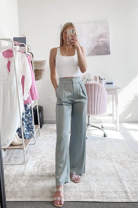 Loving these Abercrombie satin trousers in sage green! 💕 Wearing a 24 regular in the tailored trousers and a XS in this white cropped tank!

satin pants, satin work pants, business casual women, business casual outfits, business casual summer, summer work outfit, summer work pants, pearl sandals, how to style trousers, professional work outfit, business professional outfit, work wear style, work wear outfit, work outfits, corporate outfit, fitted trousers, work pants #businessprofessional #businesscasualoutfit #summerworkoutfit #businessprofessionaloutfit #satintrousers #abercrombietrousers

#LTKFind #LTKworkwear #LTKSeasonal