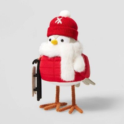 Bird with Sled and Stocking Hat Decorative Figurine Red - Wondershop&#8482; | Target