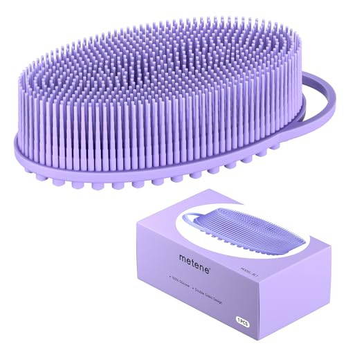 Metene Silicone Body Scrubber, Exfoliating Body Scrubber for Use in Shower,Lathers Well, Long Lasting, Soft Body Scrubber for Shower and Bath Skincare Routine(Purple with Loop) | Amazon (US)