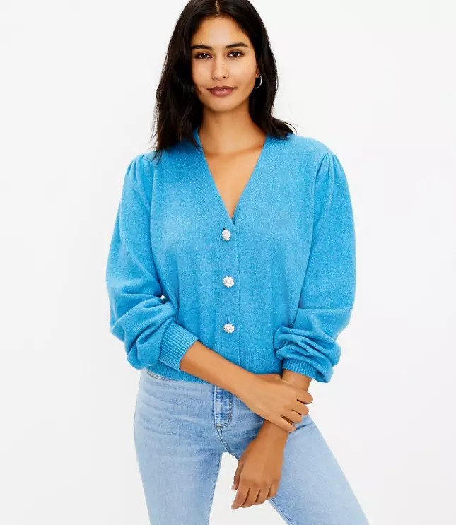 Jeweled Button Cardigan | LOFT